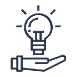 Icon einer Hand mit Glühbirne als Symbol für praxisnahe Beratung durch Anwender